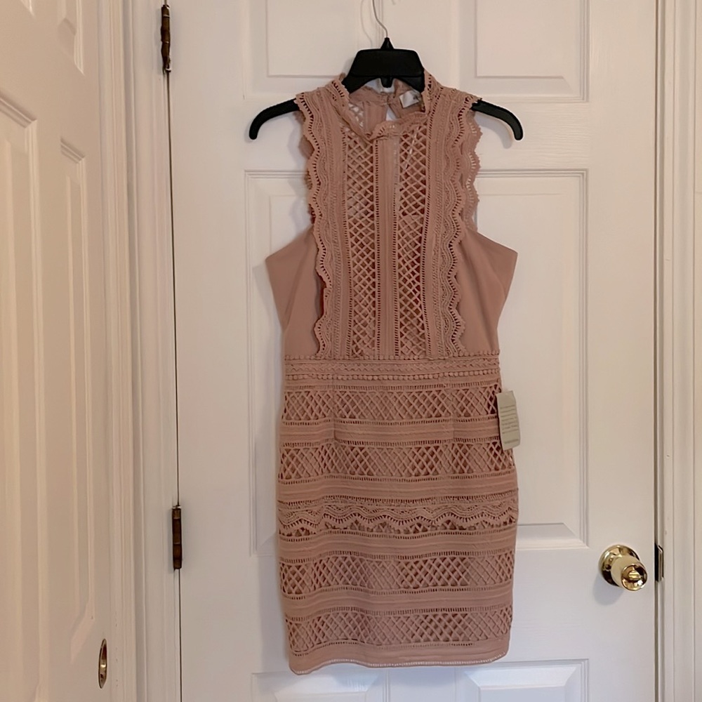 Adelyn Rae Noelle Mock Neck Lace Dress
